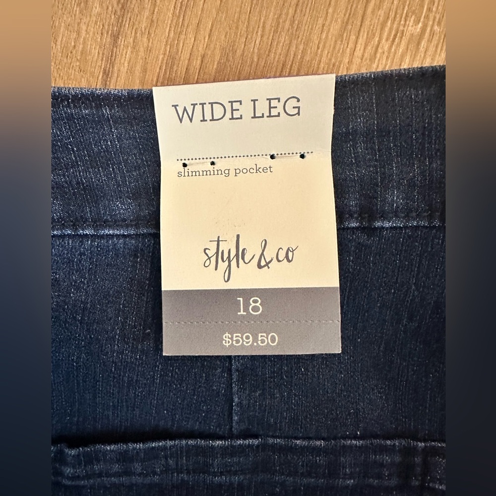High Rise Wide-Leg Dark Wash Baggy Fit Jeans Size 18 NWT Scandigirl Minimalist - Picture 4 of 7